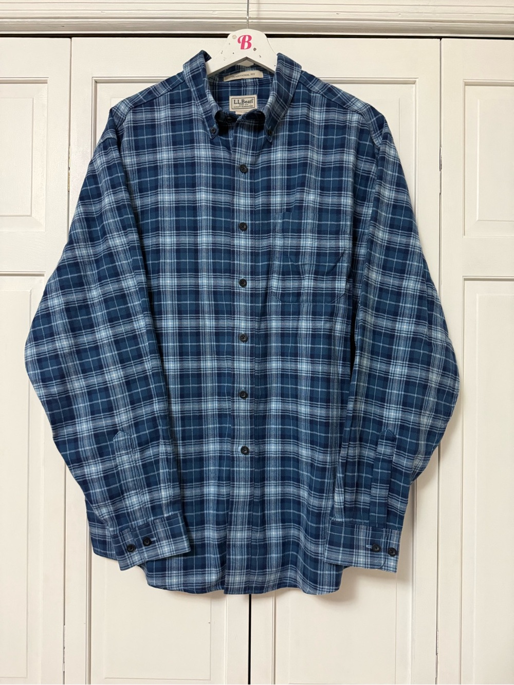 L.L. Bean Blue Plaid Flannel 100% Cotton Button-Down Shirt Large Layers Fall